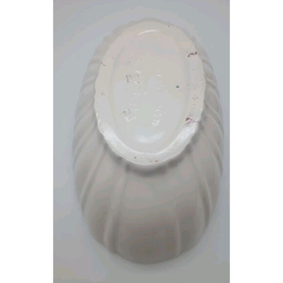 Haeger Oval Pottery Planter Bowl #4020 Off White Cream Ribbed U.S.A Vintage LG - Picture 3 of 7